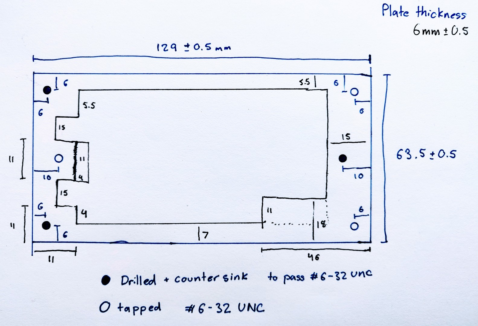 Handdrawn diagram of the PSU shim plate